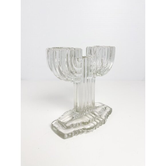 Vintage Anchor Hocking glass Queen Mary double candlestick - cactus design - Picture 4 of 7